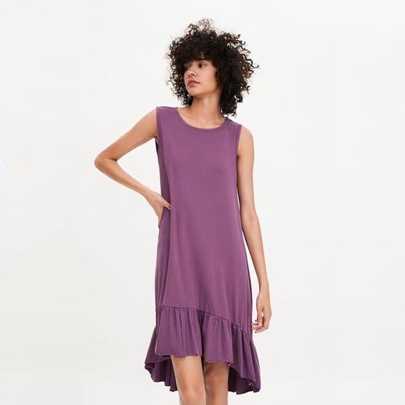 Zara Dresses & Skirts - 2/$30 ZARA High Low Ruffle Drop Waist Dress Purple Sleeveless Round Neck #7285